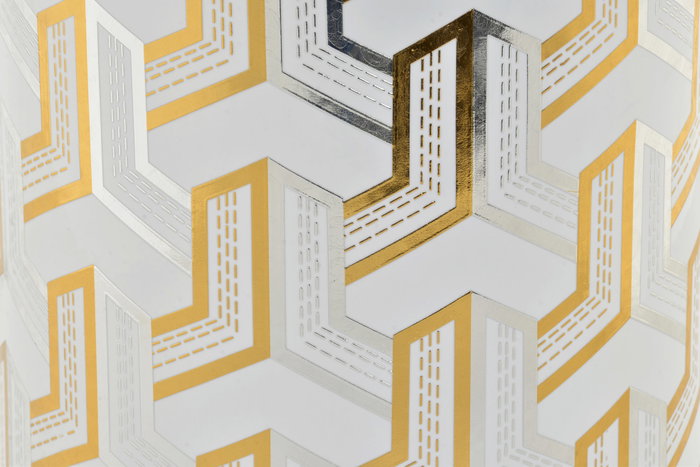 DKD Home Decor Paragüero de Porcelana Geométrico Blanco y Dorado