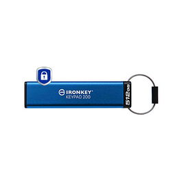 Kingston IronKey Keypad 200 - Llavero USB Seguro de 512 GB, FIPS 140-3, Cifrado AES-256, USB 3.2 Gen 1, 280 MB/s, Resistente al Agua IP68, Color Azul