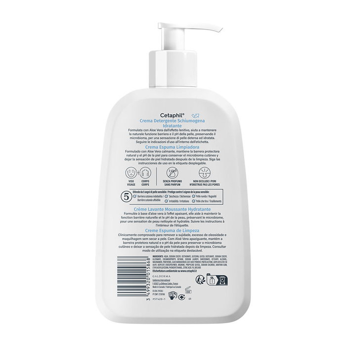 Cetaphil Crema Espuma Limpiadora Facial 473 ml Limpiador para Piel Sensible