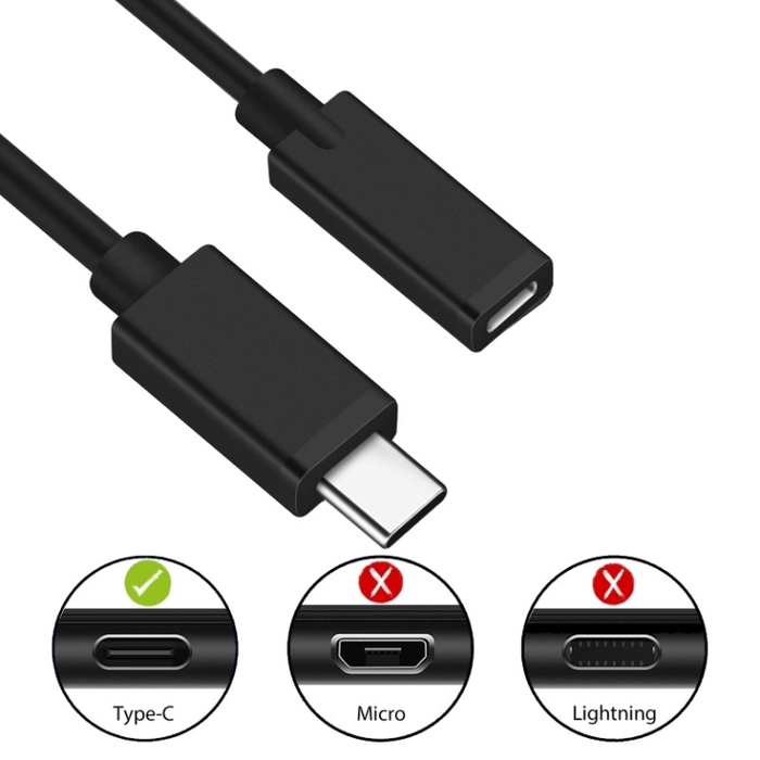 EWENT EC1037 Cable de Extensión USB 2.0 Tipo C a USB 2.0 Tipo C Macho a Hembra, 1.8 m, Negro