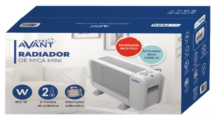 AVANT Radiador de Mica Mini 900W, 2 Potencias, Blanco, Calefactor Eléctrico de Mica, 900 Watts