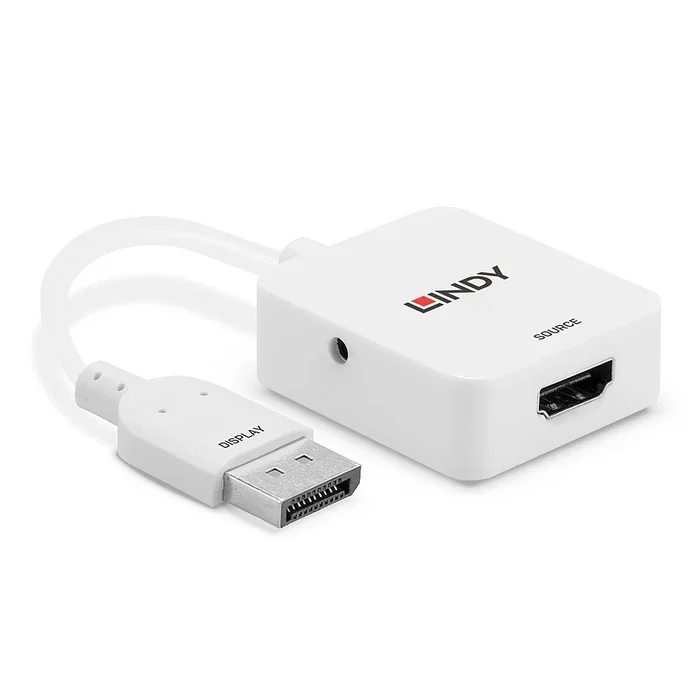 Lindy 38303 Adaptador HDMI 2.0 (18 Gbit/s) a DisplayPort 1.2 Macho Hembra, 4K UHD HDR, Blanco, 0.095 m