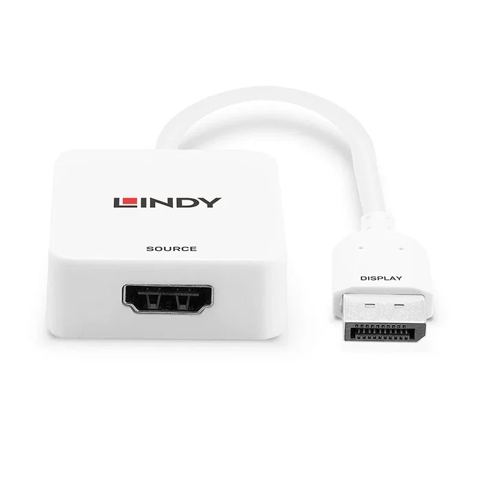 Lindy 38303 Adaptador HDMI 2.0 (18 Gbit/s) a DisplayPort 1.2 Macho Hembra, 4K UHD HDR, Blanco, 0.095 m