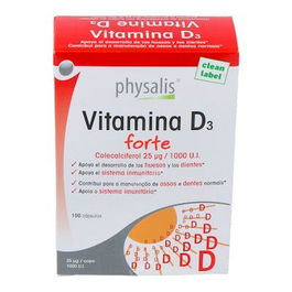 PHYSALIS Vitamina D3 Forte 100 Cápsulas | Para Huesos, Dientes y Sistema Inmunitario