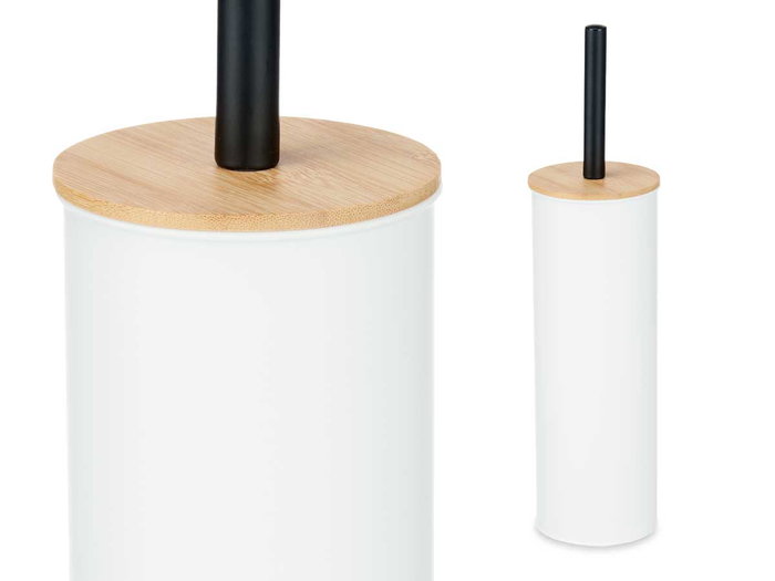 Berilo Escobillero Metal Tapa Bambu Blanco 9.5 x 27.2 x 9.5 cm (Set de 6)
