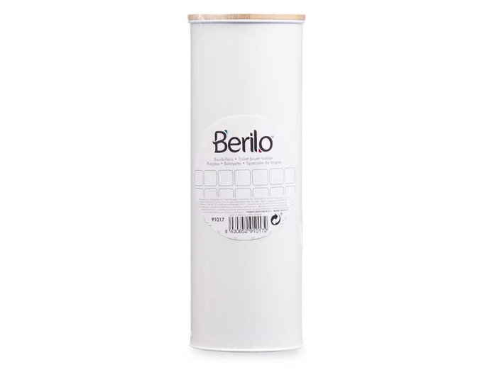 Berilo Escobillero Metal Tapa Bambu Blanco 9.5 x 27.2 x 9.5 cm (Set de 6)