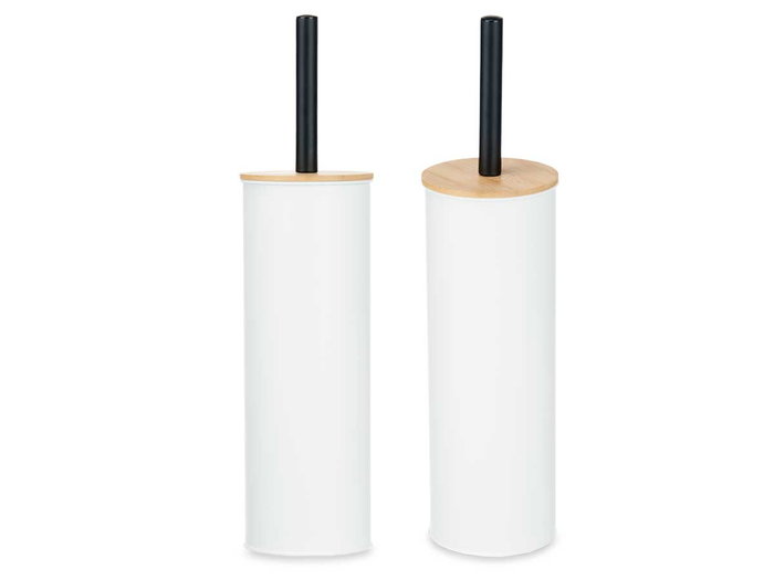 Berilo Escobillero Metal Tapa Bambu Blanco 9.5 x 27.2 x 9.5 cm (Set de 6)
