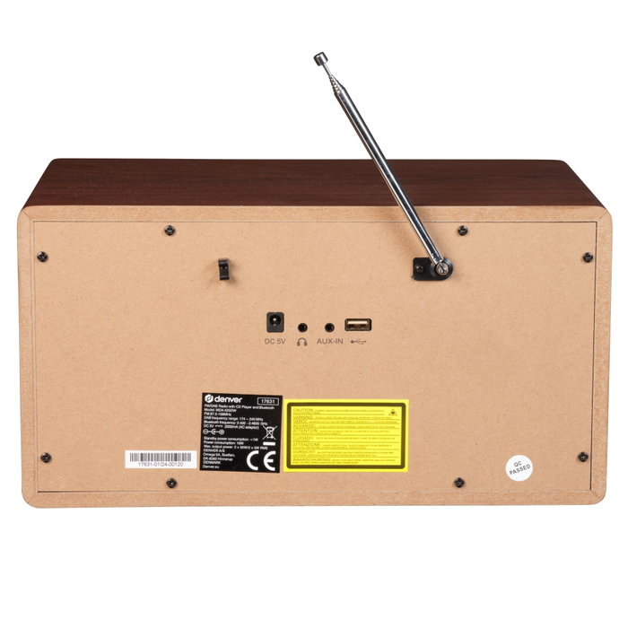 Denver MDA-525DW Reproductor de CD Portátil con Radio DAB+/FM, Bluetooth y Altavoces 10W, Madera Denver MDA-525DW Reproductor de CD Portátil con Radio DAB+/FM, Bluetooth y Altavoces 10W, Madera