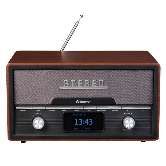 Denver MDA-525DW Reproductor de CD Portátil con Radio DAB+/FM, Bluetooth y Altavoces 10W, Madera Denver MDA-525DW Reproductor de CD Portátil con Radio DAB+/FM, Bluetooth y Altavoces 10W, Madera