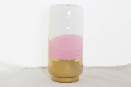 DKD Home Decor Jarrón de Porcelana Rosa y Dorado 12,2x12,2x26 cm