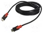 Savio Cable HDMI v2.0 de 5m con conectores dorados, Ethernet y 3D, Negro/Rojo