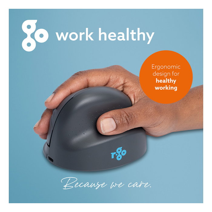 R-Go Ratón Ergonómico Vertical HE Basic para Mano Derecha, Mediano (165-185 mm), Bluetooth 5.0, 1600 DPI, 3 Botones Programables, Recargable, Color Gris