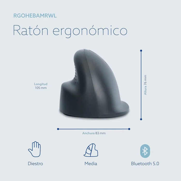 R-GO TOOLS R-GO HE BASIC MEDIUM Ratón Vertical Ergonómico Gris