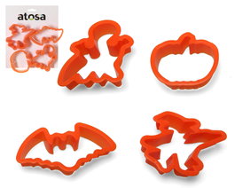 Set de 4 Moldes Plásticos de Halloween en Forma de Calabaza, Fantasma y Murciélago