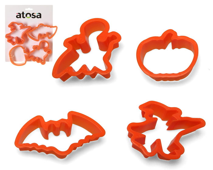 Set de 4 Moldes Plásticos de Halloween en Forma de Calabaza, Fantasma y Murciélago Set de 4 Moldes Plásticos de Halloween en Forma de Calabaza, Fantasma y Murciélago