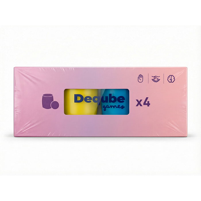 DEQUBE D00434 Set de Fichas y Dados para Parchís 4 Jugadores - Español, Inglés, Portugués - Juego de Accesorios Plástico Resistente +6 años
