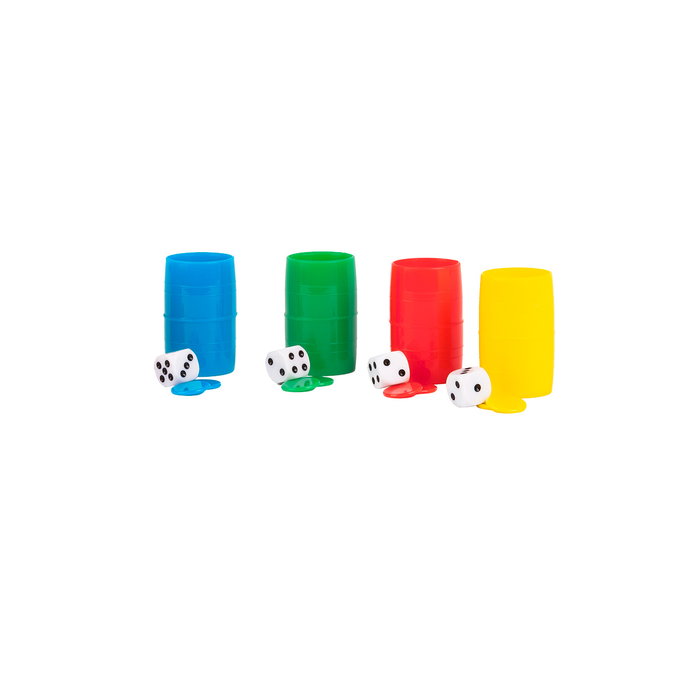 DEQUBE D00434 Set de Fichas y Dados para Parchís 4 Jugadores - Español, Inglés, Portugués - Juego de Accesorios Plástico Resistente +6 años