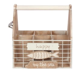 DKD Home Decor Botellero Mediterráneo Pollença Madera y Metal Marrón Blanco 15 x 27 x 26 cm (4 Unidades)