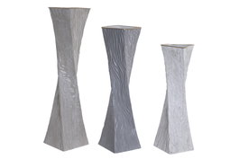 DKD Home Decor Set de 3 Jarrones Esprial en Metal Gris, Blanco y Dorado