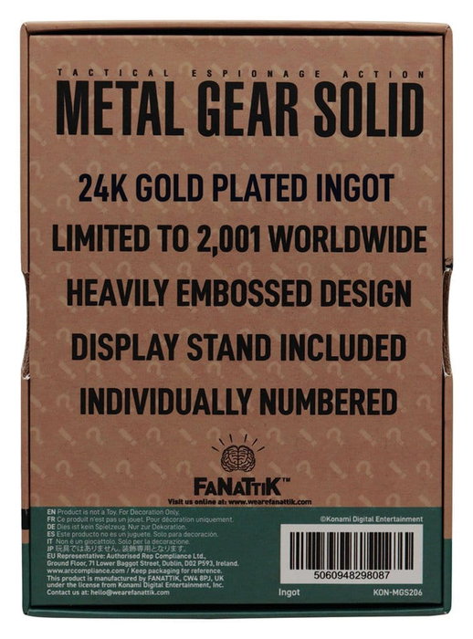 Metal Gear Solid 2 Lingote Raiden 24k Gold Plated Limited Edition