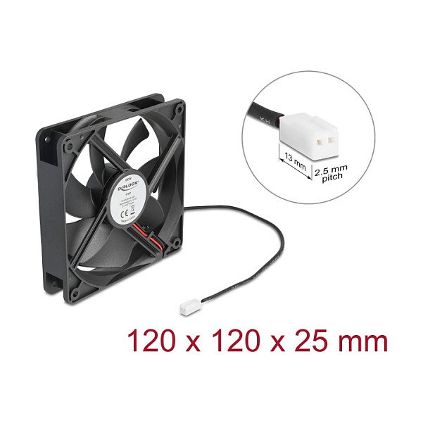 DeLOCK Ventilador axial para PC 120x120x25 mm, 12 cm, 5V DC, 2000 RPM, flujo de aire 1.73 m³/h, negro, modelo 67292