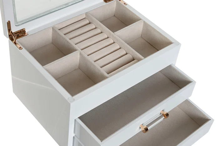 DKD Home Decor Joyero Moderno Blanco Crema 18 x 14 x 23 cm DKD Home Decor Joyero Moderno Blanco Crema 18 x 14 x 23 cm