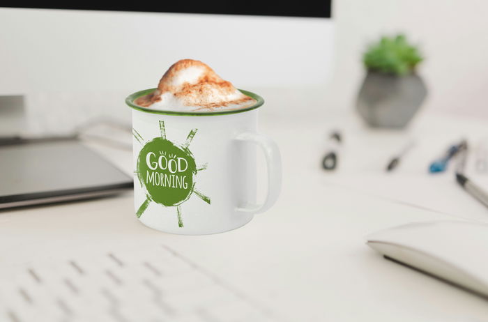 Privilege Mug Esmaltada Blanca con Frases 350ml (Ancho 9 cm, Alto 7.9 cm, Largo 11 cm) (24 Unidades)