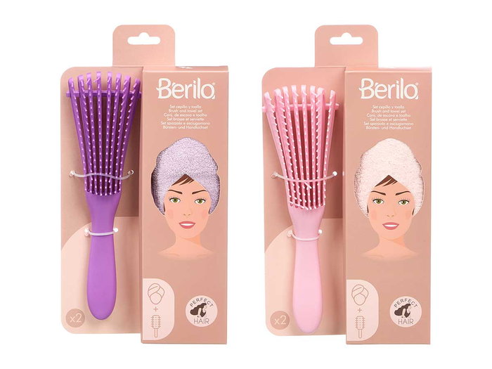 BERILO Set de Cepillo y Toalla Surtido en 2 Colores (Lila y Rosa)