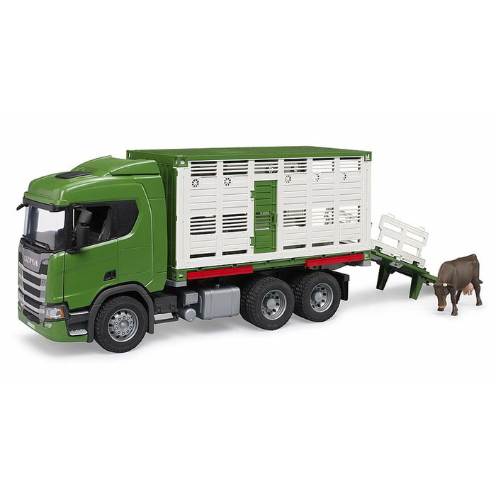 Bruder Camión Scania Super 560R Transporte de Ganado con Buey