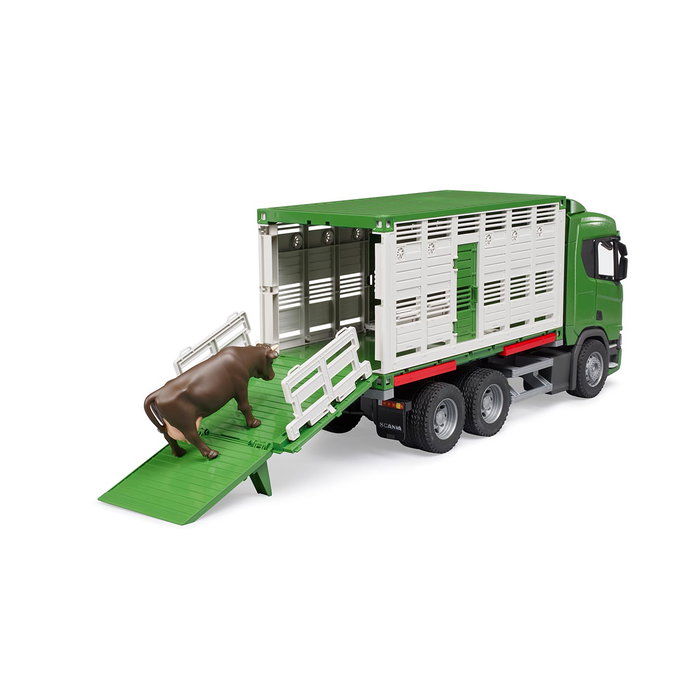 Bruder Camión Scania Super 560R Transporte de Ganado con Buey