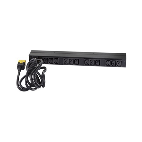APC AP9565 Rack PDU Básico - 12 Salidas C13, 230V, 16A, Monofásico, Montaje Horizontal/Vertical 0U/1U, Cable 2.5m, Negro