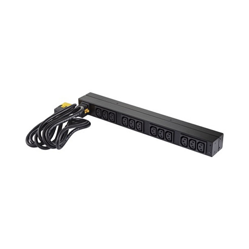 APC AP9565 Rack PDU Básico - 12 Salidas C13, 230V, 16A, Monofásico, Montaje Horizontal/Vertical 0U/1U, Cable 2.5m, Negro