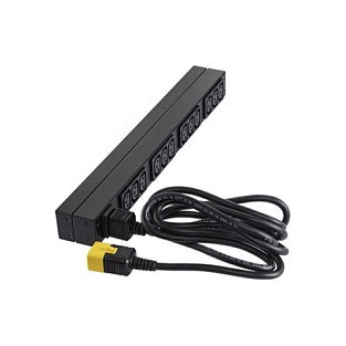 APC AP9565 Rack PDU Básico - 12 Salidas C13, 230V, 16A, Monofásico, Montaje Horizontal/Vertical 0U/1U, Cable 2.5m, Negro