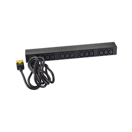 APC AP9565 Rack PDU Básico - 12 Salidas C13, 230V, 16A, Monofásico, Montaje Horizontal/Vertical 0U/1U, Cable 2.5m, Negro