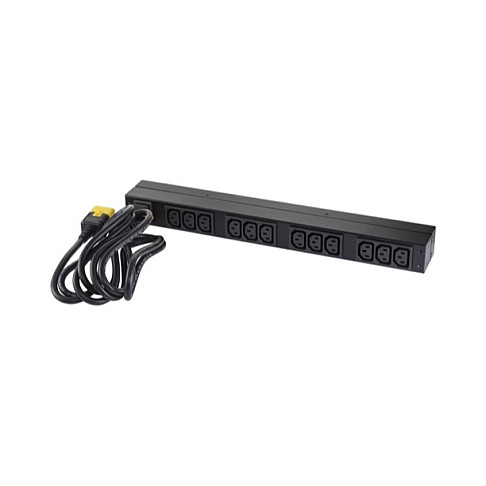 APC AP9565 Rack PDU Básico - 12 Salidas C13, 230V, 16A, Monofásico, Montaje Horizontal/Vertical 0U/1U, Cable 2.5m, Negro