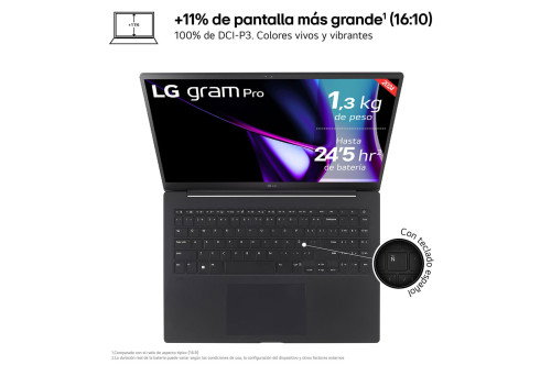 LG gram Pro 16ZD90SP-A.AX78B 16'' OLED 3K Intel Core Ultra 7 32GB RAM 1TB SSD Plata LG gram Pro 16ZD90SP-A.AX78B 16'' OLED 3K Intel Core Ultra 7 32GB RAM 1TB SSD Plata