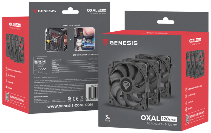 GENESIS Oxal 120 Pack de 3 Ventiladores de 120 mm Negro