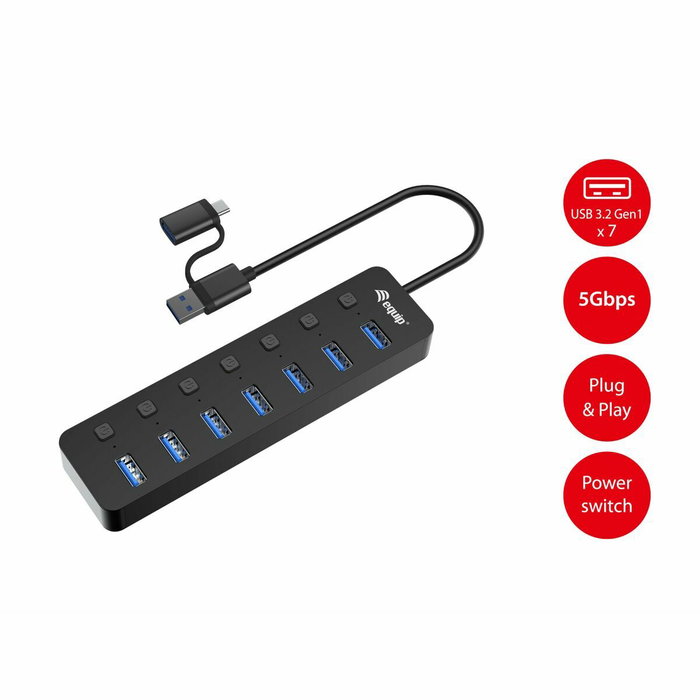 Equip Hub USB-C 7 Puertos USB 3.2 Gen 1 con Interruptores Individuales Equip Hub USB-C 7 Puertos USB 3.2 Gen 1 con Interruptores Individuales