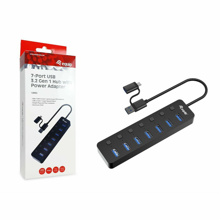 Equip Hub USB-C 7 Puertos USB 3.2 Gen 1 con Interruptores Individuales Equip Hub USB-C 7 Puertos USB 3.2 Gen 1 con Interruptores Individuales