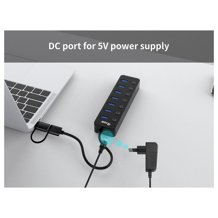 Equip Hub USB-C 7 Puertos USB 3.2 Gen 1 con Interruptores Individuales Equip Hub USB-C 7 Puertos USB 3.2 Gen 1 con Interruptores Individuales