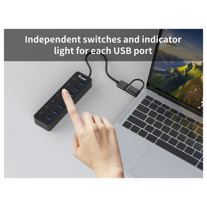 Equip Hub USB-C 7 Puertos USB 3.2 Gen 1 con Interruptores Individuales Equip Hub USB-C 7 Puertos USB 3.2 Gen 1 con Interruptores Individuales