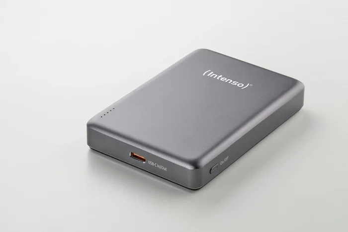 Intenso MW10000 Batería Externa Powerbank 10000 mAh, Compatible MagSafe, Carga Inalámbrica 15W y USB-C PD 20W, Gris