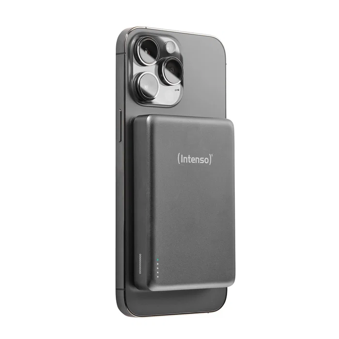 Intenso MW10000 Batería Externa Powerbank 10000 mAh, Compatible MagSafe, Carga Inalámbrica 15W y USB-C PD 20W, Gris