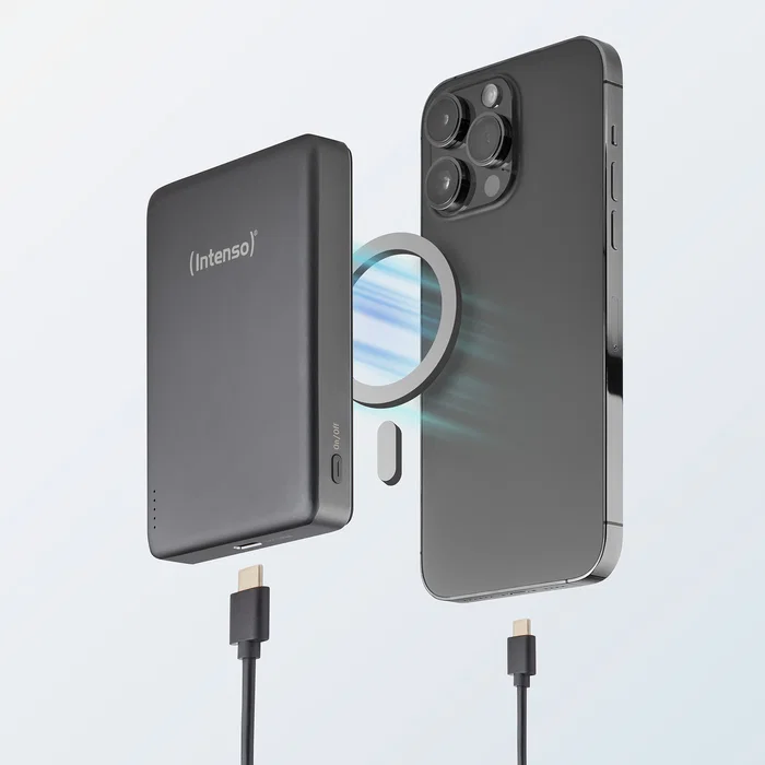 Intenso MW10000 Batería Externa Powerbank 10000 mAh, Compatible MagSafe, Carga Inalámbrica 15W y USB-C PD 20W, Gris