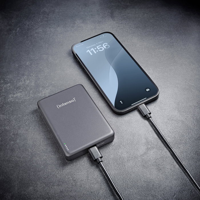 Intenso MW10000 Batería Externa Powerbank 10000 mAh, Compatible MagSafe, Carga Inalámbrica 15W y USB-C PD 20W, Gris