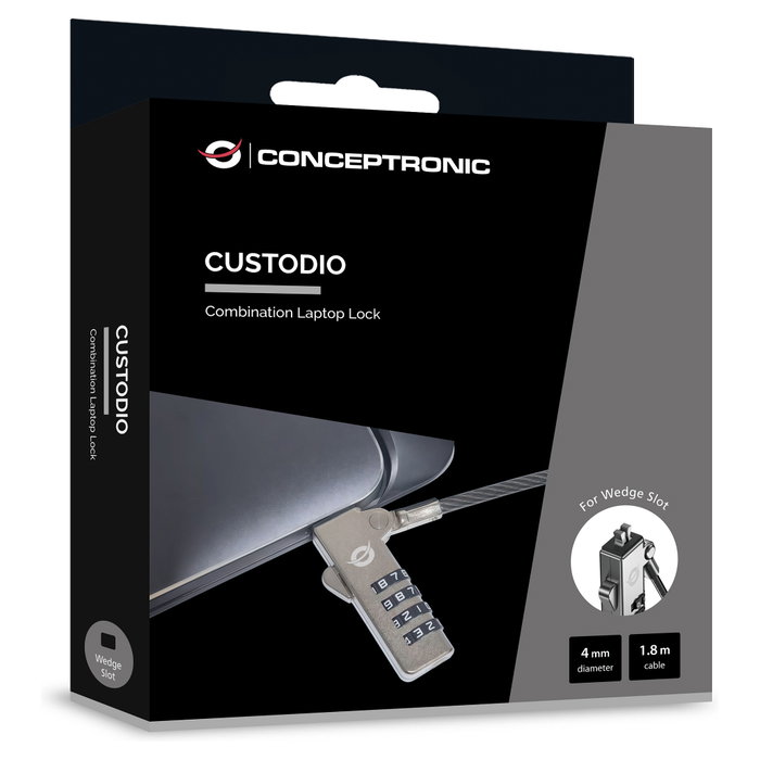 Conceptronic Candado de combinación para portátil con ranura Wedge 3.2x4.5mm, 1.8m