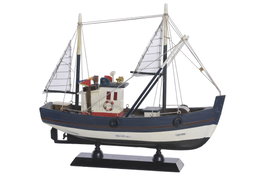 DKD Home Decor Barco de Madera Pesquero Blanco y Azul Marino
