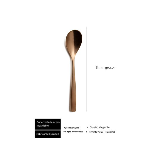 Summa Cuchara Postre 185 mm, Acero Inoxidable 18/10, Color Cobre Satinado PVD - Sinxelo (Set de 12) Summa Cuchara Postre 185 mm, Acero Inoxidable 18/10, Color Cobre Satinado PVD - Sinxelo (Set de 12)