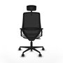 Silla de oficina Mardos con mecanismo Sincro tapizada con Tela color Gris claro y malla color Negro. Equipada con lumbar 1D, Brazos 1D, Cabecero 2D y Ruedas 65mm nailon