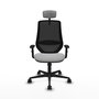 Silla de oficina Mardos con mecanismo Sincro tapizada con Tela color Gris claro y malla color Negro. Equipada con lumbar 1D, Brazos 1D, Cabecero 2D y Ruedas 65mm nailon